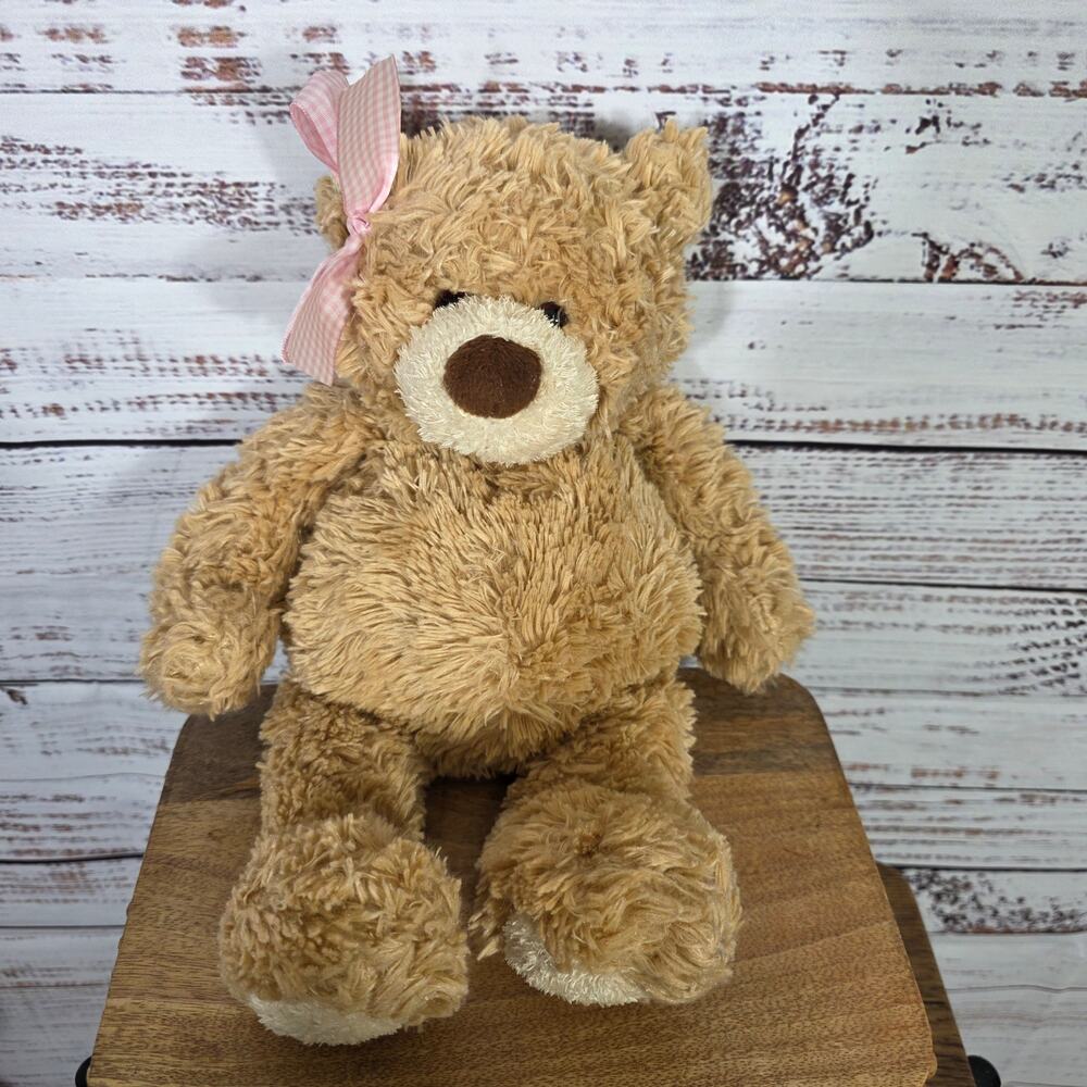 Gund Baby Bear Tan Teddy Soft Plush Animal "Gigi" with Pink Bow